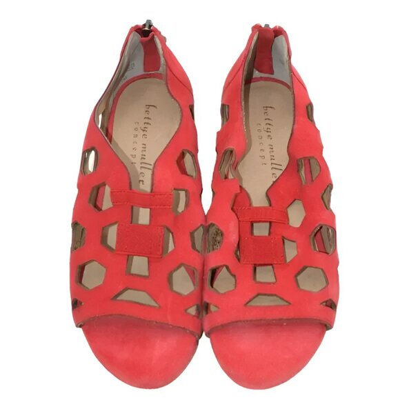 New Bettye Muller Caged Tomato Red Leather Open Toe Wedges Sandals Heels Pumps 7 - Picture 10 of 10